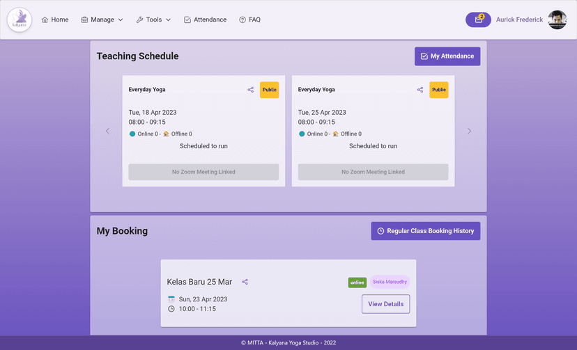 Teaching Schedule and Reservation Information